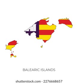 Balearic islands map and flag. Detailed silhouette vector illustration