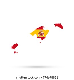 Balearic Islands map in Spain flag colors, editable vector.