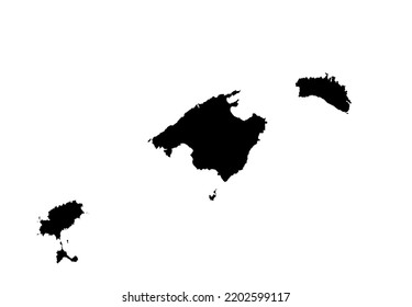 Balearic Islands map vector silhouette illustration isolated on white background. Spain territory. Spanish island shape.