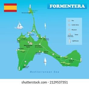 Balearic islands (Spain). Formentera island map. Vector art illustration