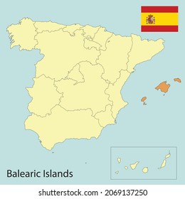 balearic islands, spain map with autonomus communities, vector illustration