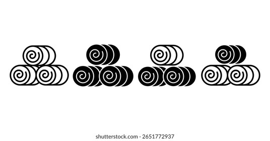 Ícone de feno embalado Ilustrações gráficas em preto e branco de rolos de feno empilhados