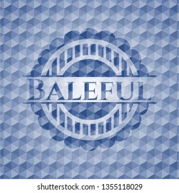 Baleful blue badge with geometric pattern.