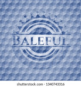 Baleful blue emblem with geometric background.