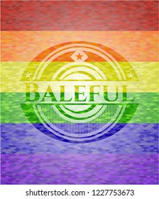 Baleful emblem on mosaic background with the colors of the LGBT flag