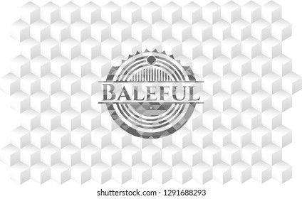 Baleful grey emblem with geometric cube white background