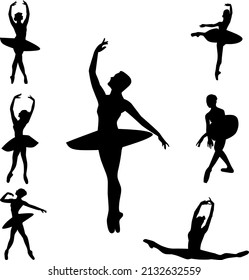 Balerina ballet dancer silhouette vector set illustration