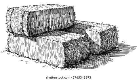 Bales Hay in black and white vector illustration isolated on white background vector art