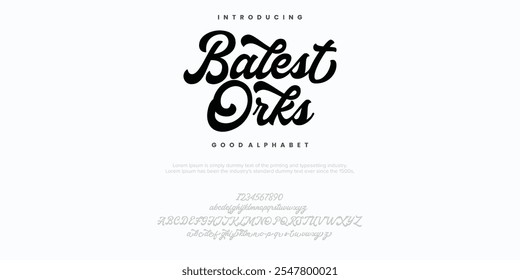 Balest Orks Abstract Fashion font alphabet. Minimal modern urban fonts for logo, brand etc. Typography typeface uppercase lowercase and number. vector illustration