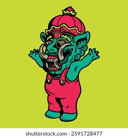 Bali Balinese Mask Monster Kid Demon Horror Character Halloween Vector