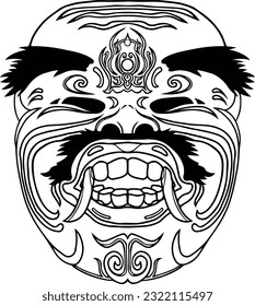 Bali barong leak mask design lineart isolated in white background for tattoo and tshirt or logo