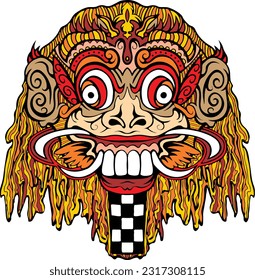 Bali barong leak rangda mask design isolated in white background for tattoo and tshirt or logo