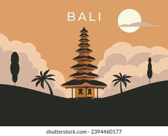 Bali beach Indonesia tourism and travel illustration
