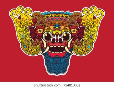 Bali creature mask dance hand drawn color 