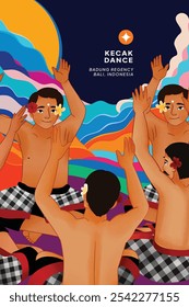 Atracción de la danza de Kecak de la cultura de Bali para la ilustración sombreada del estilo de la célula del turismo