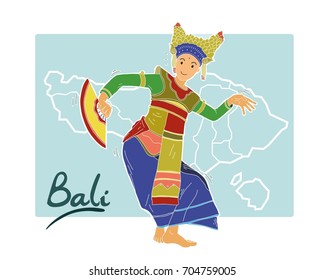 A bali dancer illustration on blue background.