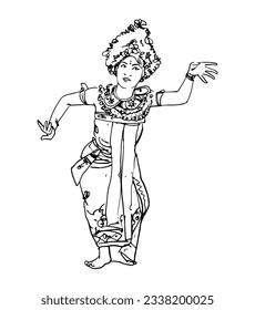 Bali Dancer of sketch ink drawing for poster, art print, postcard, banner promotion tourism. Bali painting dancer
