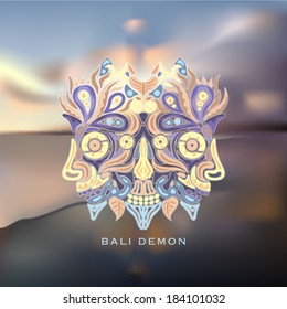 Bali demon mask on a blurred beach background vector illustration