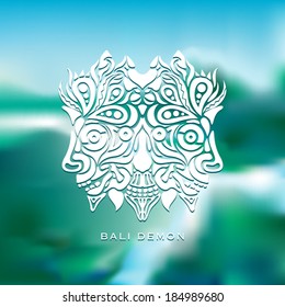 Bali demon mask on a blurred landscape background vector illustration
