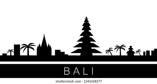 Bali detailed skyline. Vector postcard illustration