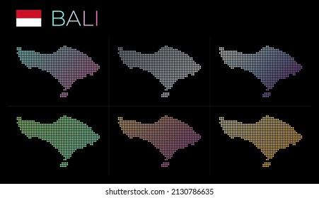 Bali dotted map set. Map of Bali in a dotted style with borders filled with beautiful smooth gradient circles. Beautiful vector illustration.