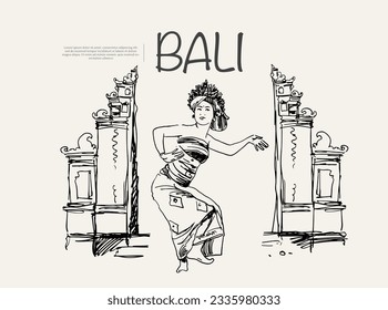 Bali Gebogan of sketch ink drawing. Ubud drawing ink. Bedugul sketch ink drawing. Bali poster art