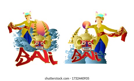 bali iconic place and bali dancer character with big wave illustration for sukajan is mean japan traditional cloth or t-shirt Embroidery Men T-shirts Summer Casual Short Sleeve Hip Hop T Shirt Streetw