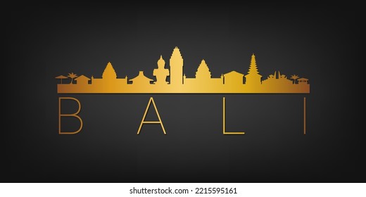 Bali, Indonesia Gold Skyline City Silhouette Vector. Golden Design Luxury Style Icon Symbols. Travel and Tourism Famous Buildings.