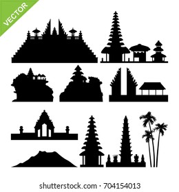 Bali, Indonesia landmark silhouettes vector