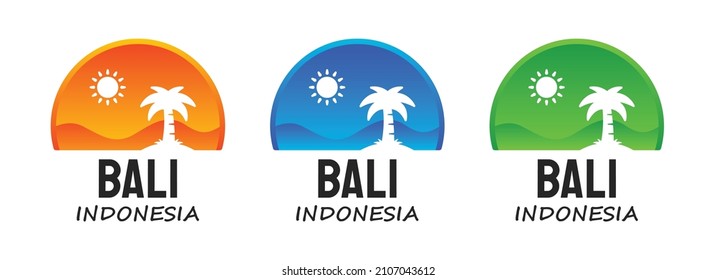 Bali Indonesia logo template graphics with palms tree, sea and sunset. Tropical paradise