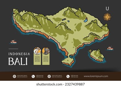 Bali Indonesia maps Illustration. Design-Layout der Indonesischen Insel