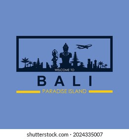 BALI INDONESIA, PARADISE ISLAND logo, silhouette of view of amazing bali place vector illustrations