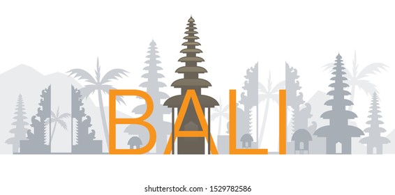 Bali, Indonesia Skyline Landmarks with Text or Word, Famous Place and Historical Buildings, Travel and Tourist Attraction