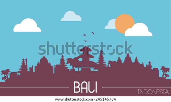 Bali Indonesia Skyline Silhouette Flat Design Stock Vector (Royalty ...