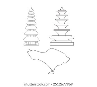 Bali Indonésia templos Hinduísmo religião patrimônio cultural edifícios antigos Pagoda monumento local sagrado destino turístico Bali ilha set coleção design