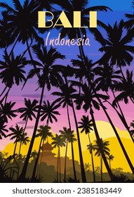 Bali, Indonesia Travel Poster in retro style.