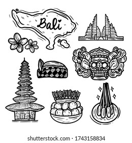 bali island hand drawing icon doodle big set collection, vector art illustration