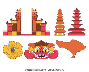 Bali island Indonesia culture heritage religion Hinduism sacred holy ancient tradition temples gate mythical creature design set