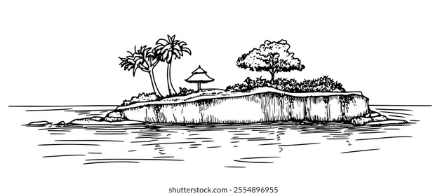 Bali Island Indonesia doodle hatching vector sketch