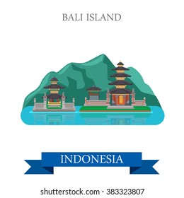 Bali Island in Indonesia. Flat cartoon style historic sight showplace attraction web site vector illustration. World countries cities vacation travel sightseeing Asia collection.