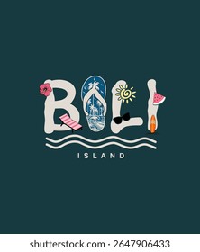 Bali Island Use for tee print, sticker, poster. Vector illustration