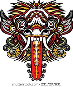 Bali leak rangda mask design isolated in white background for tattoo and tshirt 