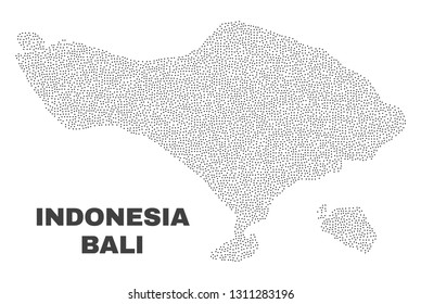 Bali map designed with little dots. Vector abstraction in black color is isolated on a white background. Scattered little items are organized into Bali map.