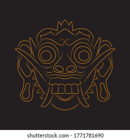 Bali mask line art illustration. Barong. Traditional ritual balinese mask