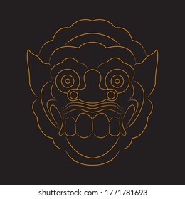 Bali mask line art illustration. Barong. Traditional ritual balinese mask