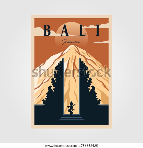 bali province indonesian vintage\
poster culture illustration design, travel poster\
design