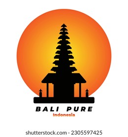 Bali Pure, Indonesia ; Simple Minimalist Sunrise Sunset Borobudur Temple Statue Logo Design Vector