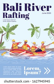 Bali river rafting magazine cover template. People in raft. Indonesia tourism. Journal mockup design. Vector page layout with flat character. Advertising cartoon illustration with text space