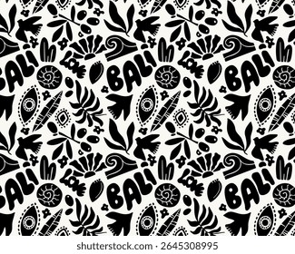 Bali patrón sin fisuras, Ilustración vectorial dibujada a mano moderna, decoración para el Fondo de pantalla, textil, tela, ropa, cubierta de temporada, verano, impresión