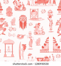 Bali seamless pattern vector. Colorful landmarks design 